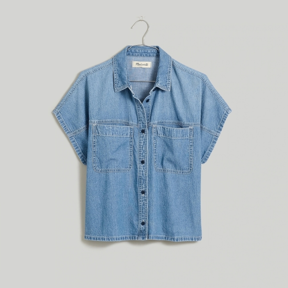 NWT Medium Madewell Denim Slanted-Yoke Crop Button-Up Shirt in Mardell Wash